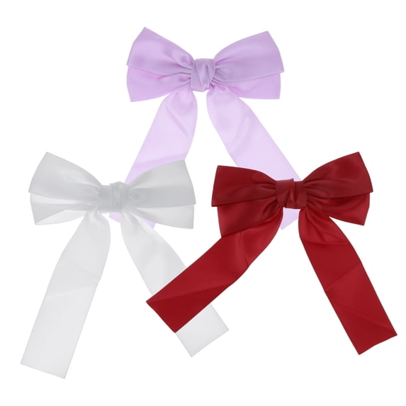 Unique Bargains Solid Bow Ribbon Duckbill Hair Clips Purple Wine Red White 3 Pcs