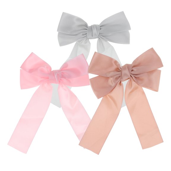 Unique Bargains Solid Bow Ribbon Duckbill Hair Clips Silver Tone Gray Light Pink 3 Pcs