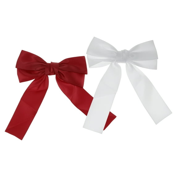 Unique Bargains Solid Bow Ribbon Duckbill Hair Clips Wine Red White 2 Pcs