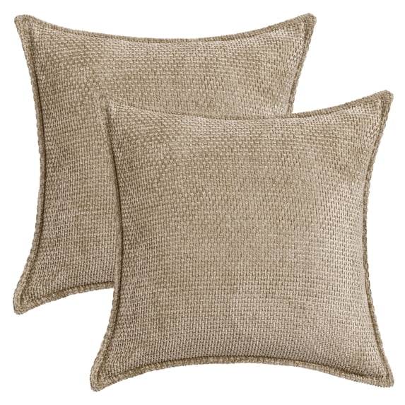 Unique Bargains Solid Chenille Decorative Throw Pillow Covers Pack of 2 Camel 18" x 18"
