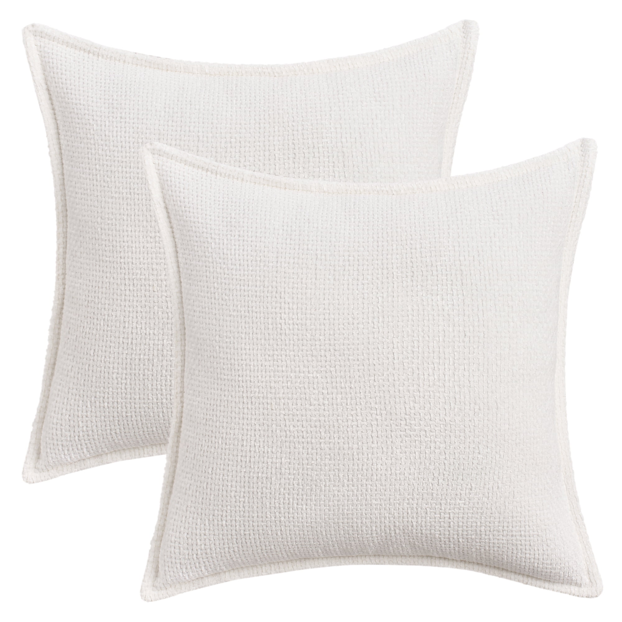 Unique Bargains Solid Chenille Decorative Throw Pillow Covers Pack of 2 White 18" x 18"