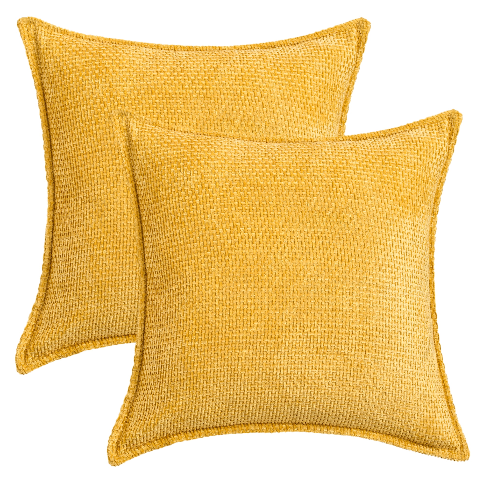 Unique Bargains Solid Chenille Decorative Throw Pillow Covers Pack of 2 Yellow 18" x 18"