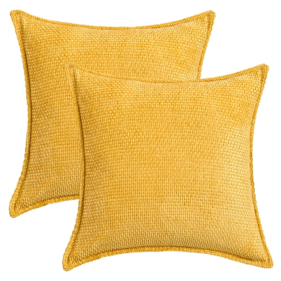 Unique Bargains Solid Chenille Decorative Throw Pillow Covers Pack of 2 Yellow 18" x 18"