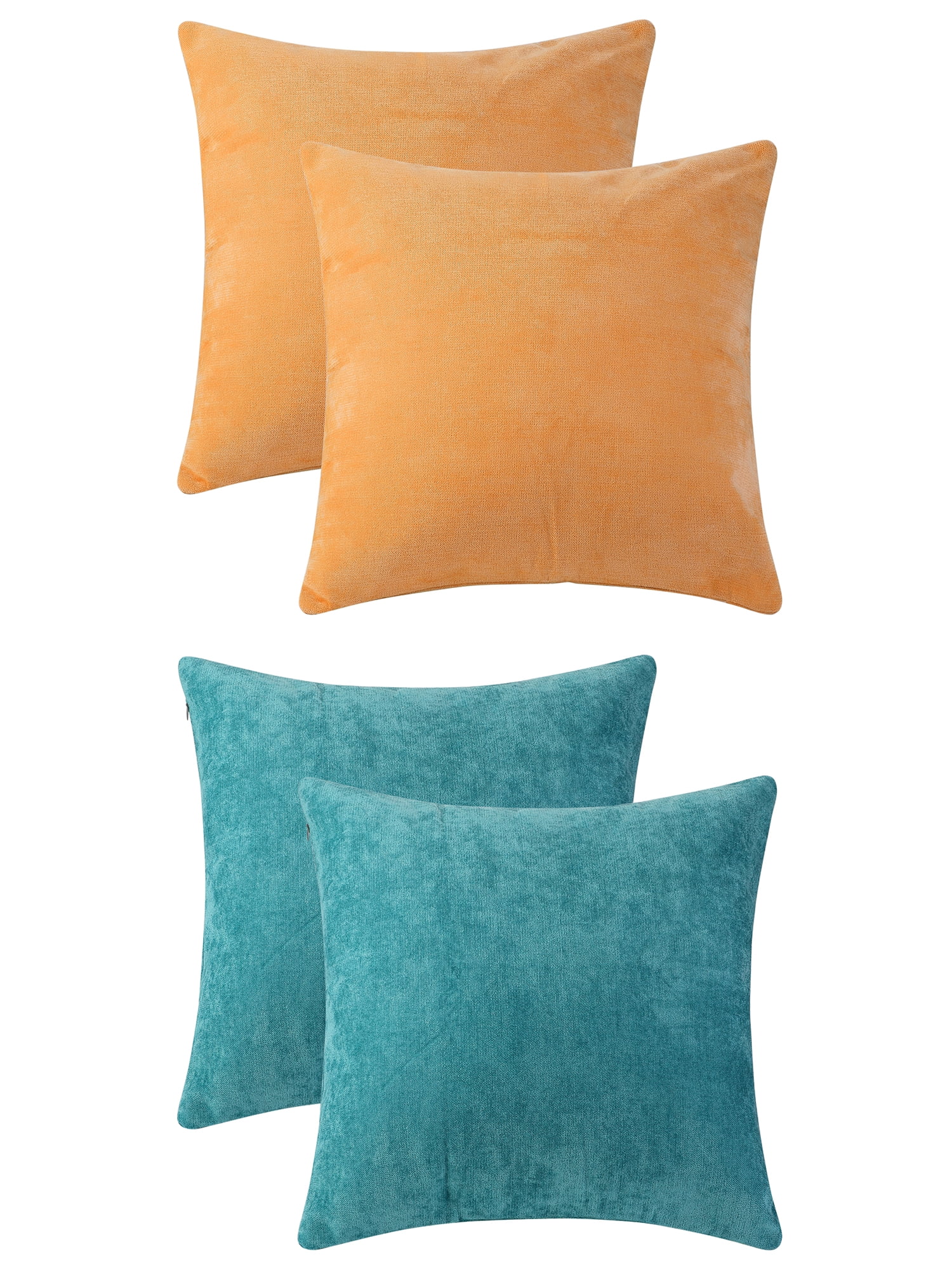 Unique Bargains Solid Chenille Throw Pillow Covers Set of 4 Decorative Pillow Covers Orange/Navy Blue 20" x 20"