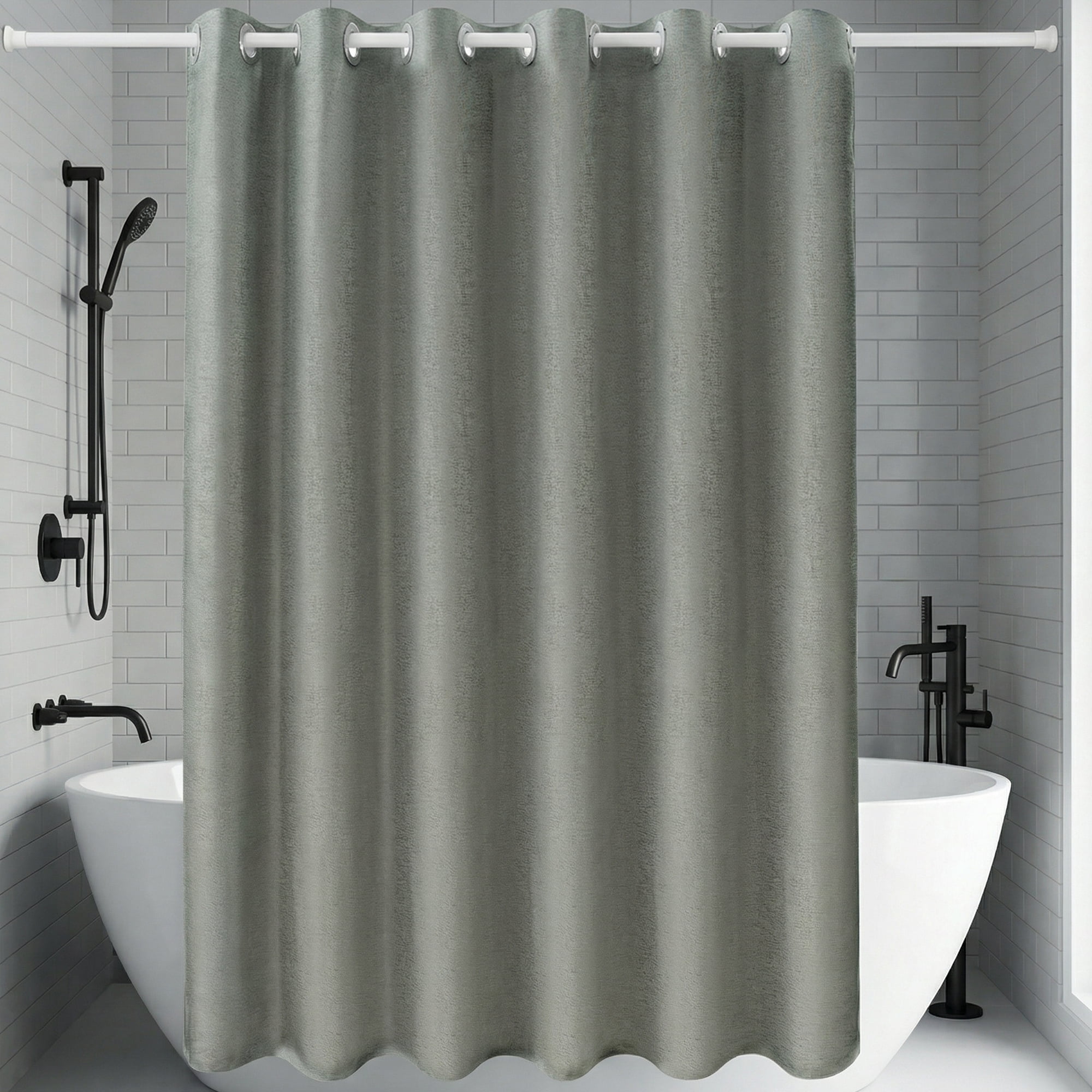 Unique Bargains Solid Color Linen-Like Shower Curtain Machine Washable Green 71"W x 71"L