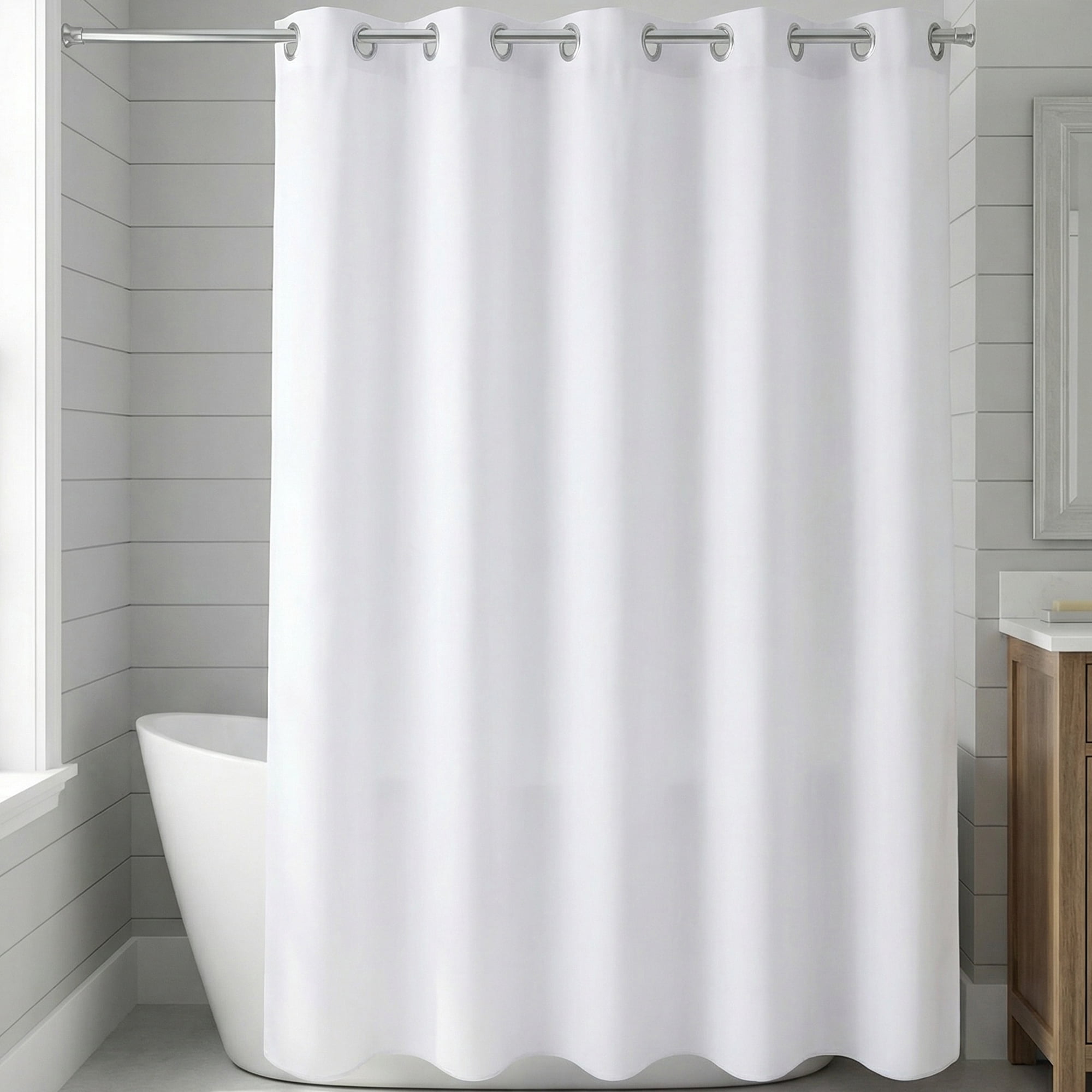 Unique Bargains Solid Color Linen-Like Shower Curtain Machine Washable White 71"W x 71"L