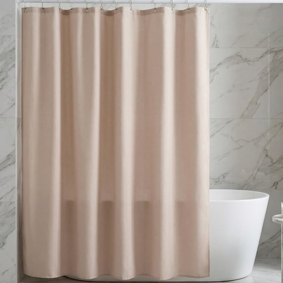 Unique Bargains Solid Color Linen-Like Shower Curtain with Hooks Beige 71"W x 71"L