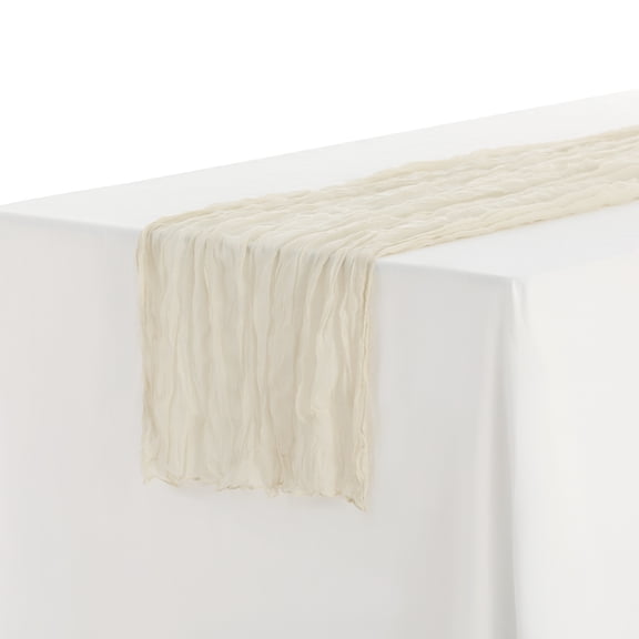 Unique Bargains Solid Color Table Runner Crinkle Fabric Table Banner (6 Count) Beige 35"x71"