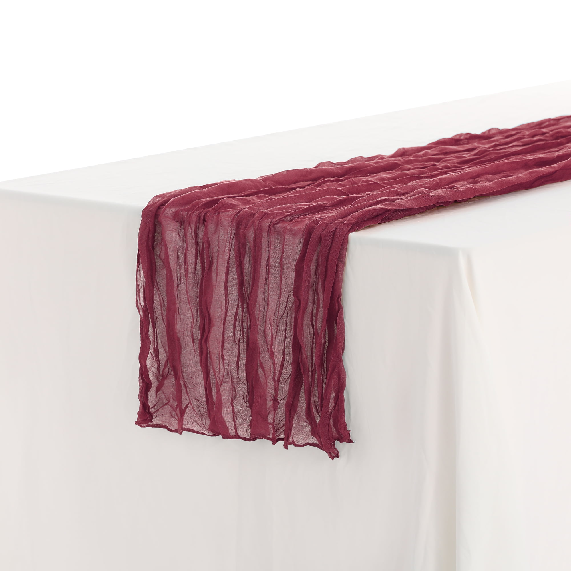 Unique Bargains Solid Color Table Runner Crinkle Fabric Table Banner (6 Count) Wine Red 35"x118"