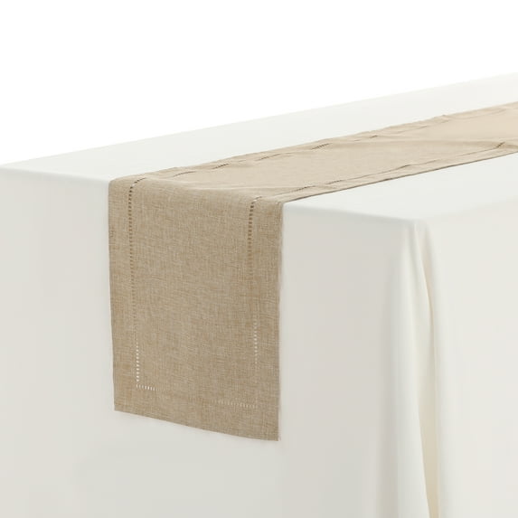 Unique Bargains Solid Color Table Runner Eyelet Hollow Out Table Flags Beige 12"x71"