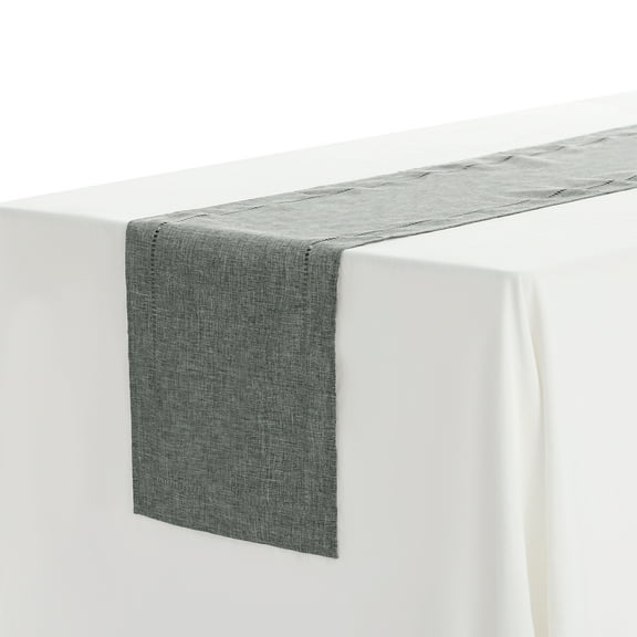 Unique Bargains Solid Color Table Runner Eyelet Hollow Out Table Flags Dark Grey 12"x71"