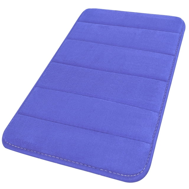 Unique Bargains Solid Contemporary Memory Foam Bath Rug Blue 24"x16"