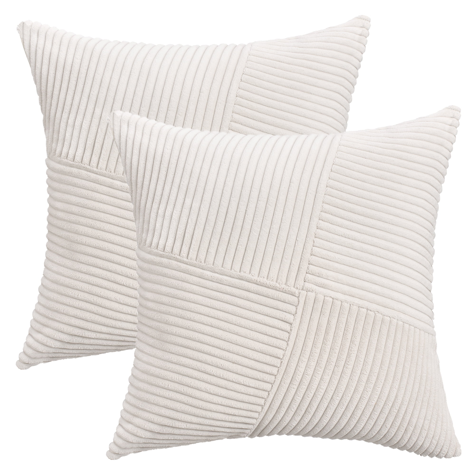 Unique Bargains Solid Corduroy Throw Pillow Covers Set of 2 Beige 18" x 18"