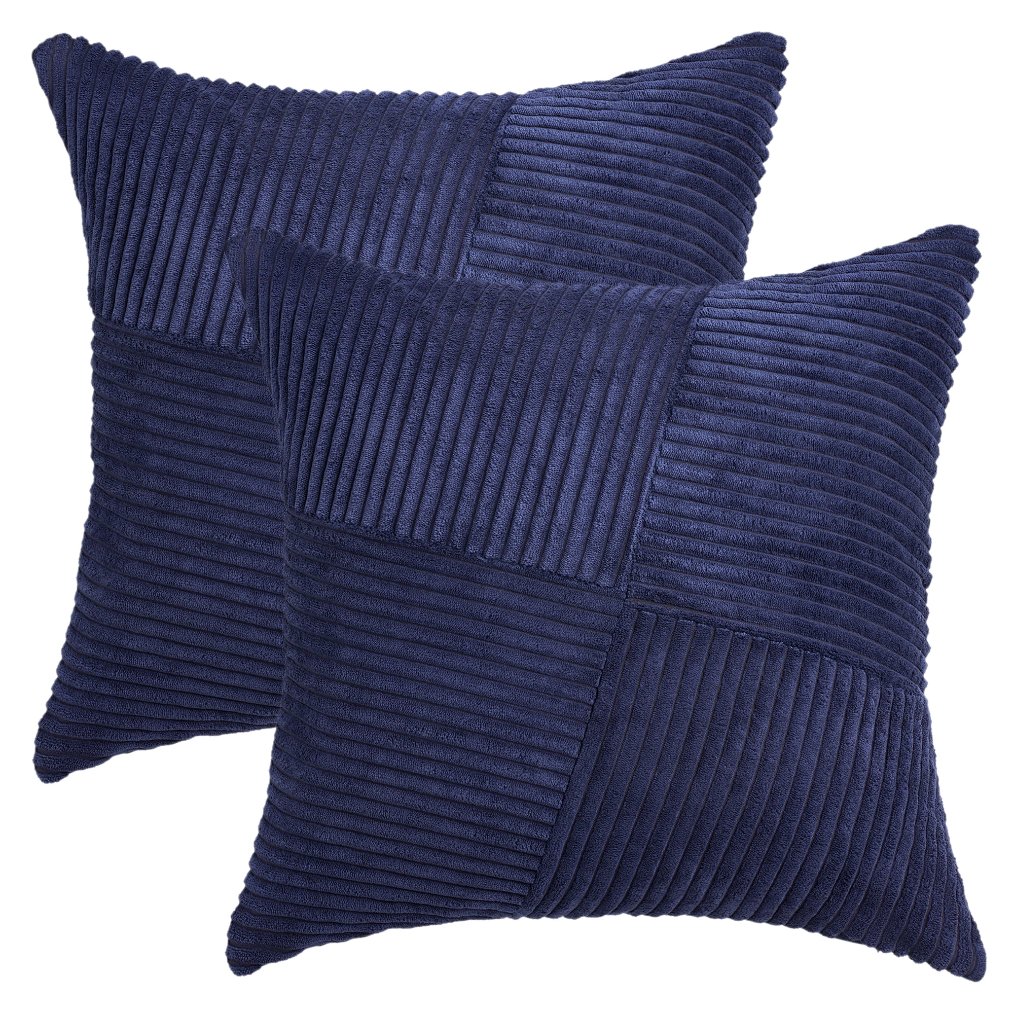 Unique Bargains Solid Corduroy Throw Pillow Covers Set of 2 Navy Blue 18" x 18"