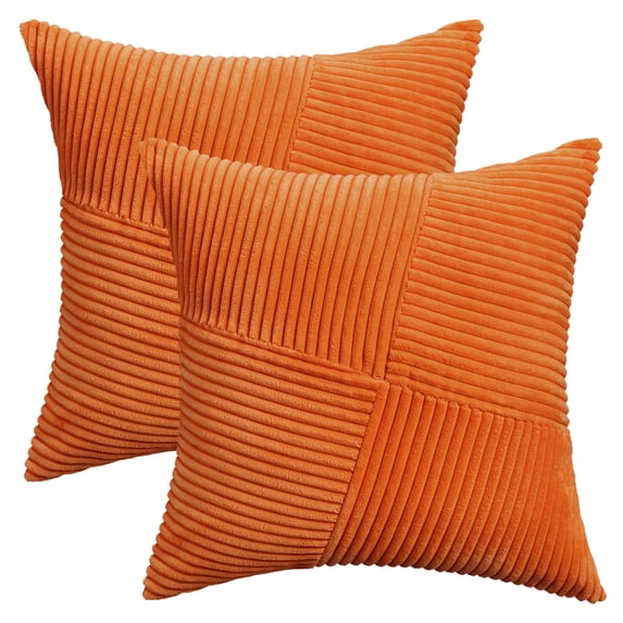 Unique Bargains Solid Corduroy Throw Pillow Covers Set of 2 Orange 18" x 18"