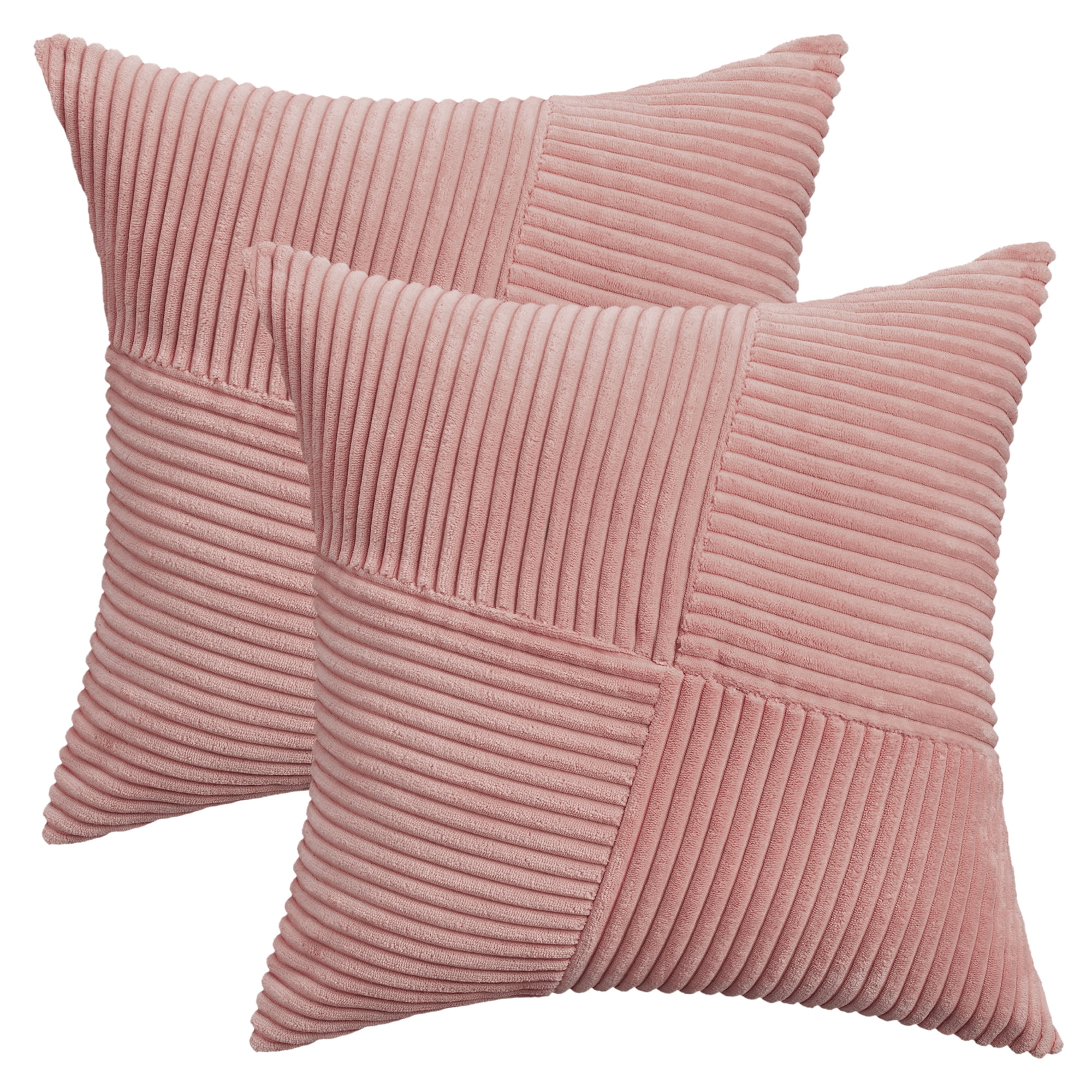 Unique Bargains Solid Corduroy Throw Pillow Covers Set of 2 Pink 18" x 18"