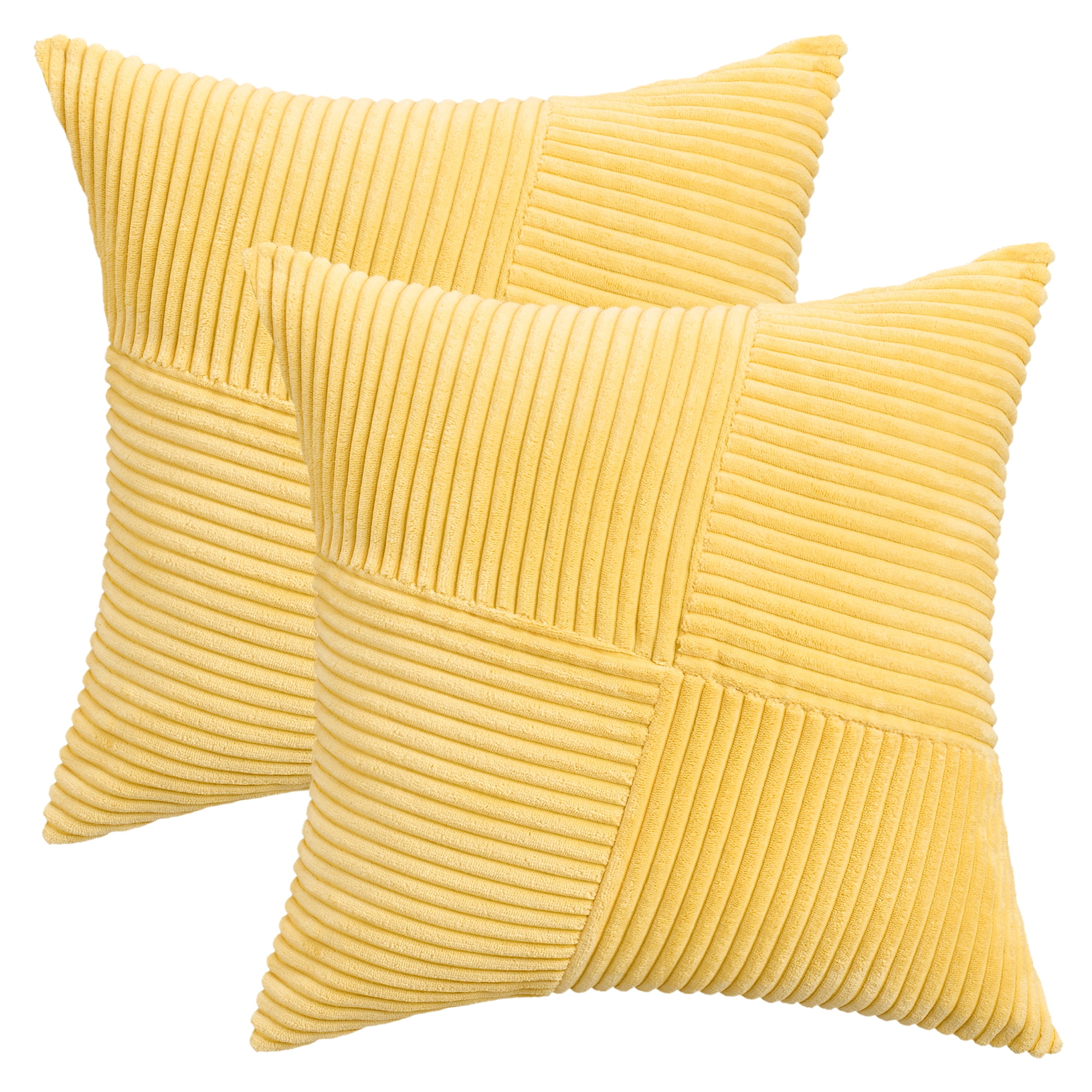Unique Bargains Solid Corduroy Throw Pillow Covers Set of 2 Yellow 18" x 18"