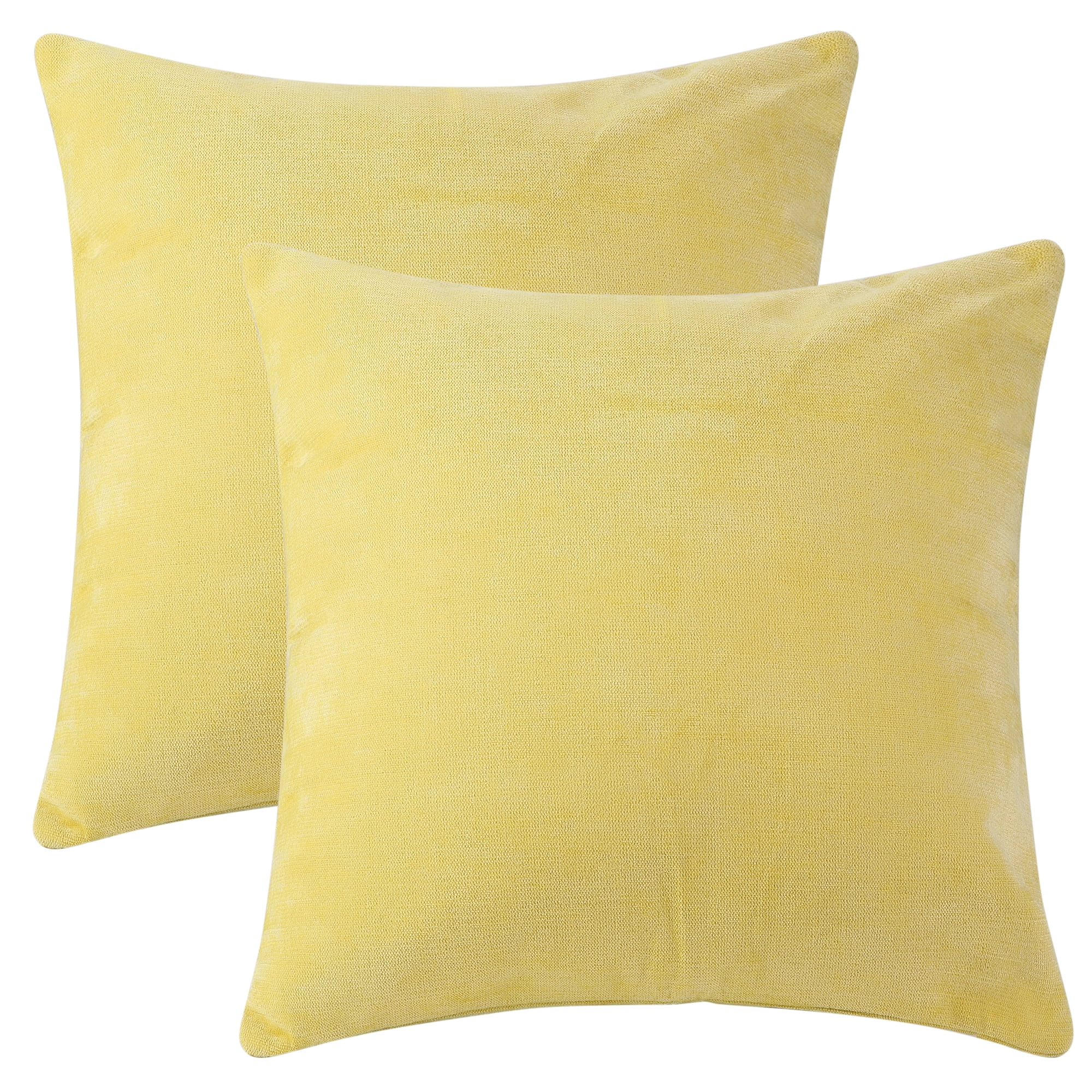 Unique Bargains Solid Couch Sofa Chenille Throw Decorative Pillow Covers (2 Count) Yellow 18" x 18"