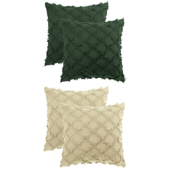 Unique Bargains Solid Cut Flower Checkered Pillow Covers 4 Pcs Decorative Cushion Covers Dark Green/Grey 18" x 18"