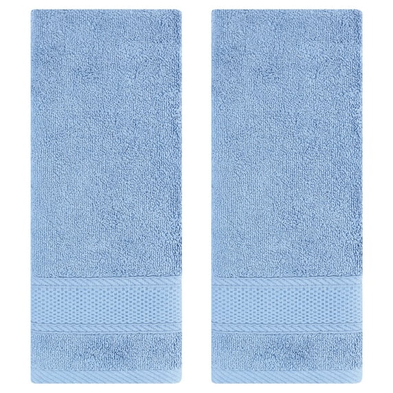 Unique Bargains Solid Hand Towel Set Cotton Face Towels Absorbent Dark Blue 2-Piece
