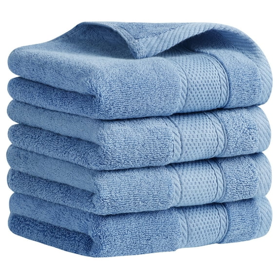 Unique Bargains Solid Hand Towel Set Cotton Face Towels Absorbent Dark Blue 4-Piece