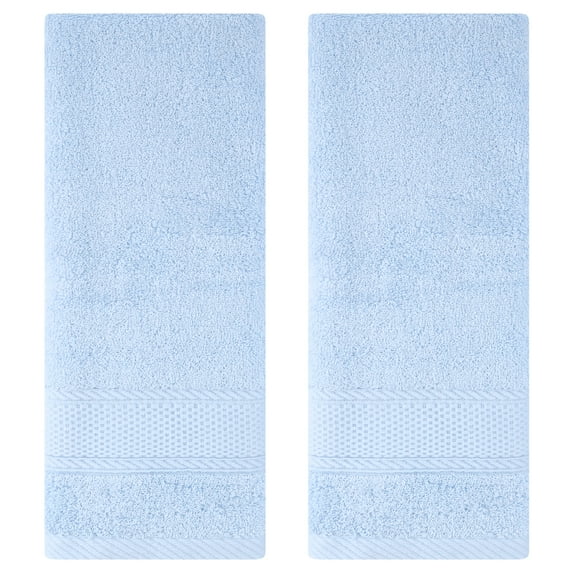 Unique Bargains Solid Hand Towel Set Cotton Face Towels Absorbent Light Blue 2-Piece