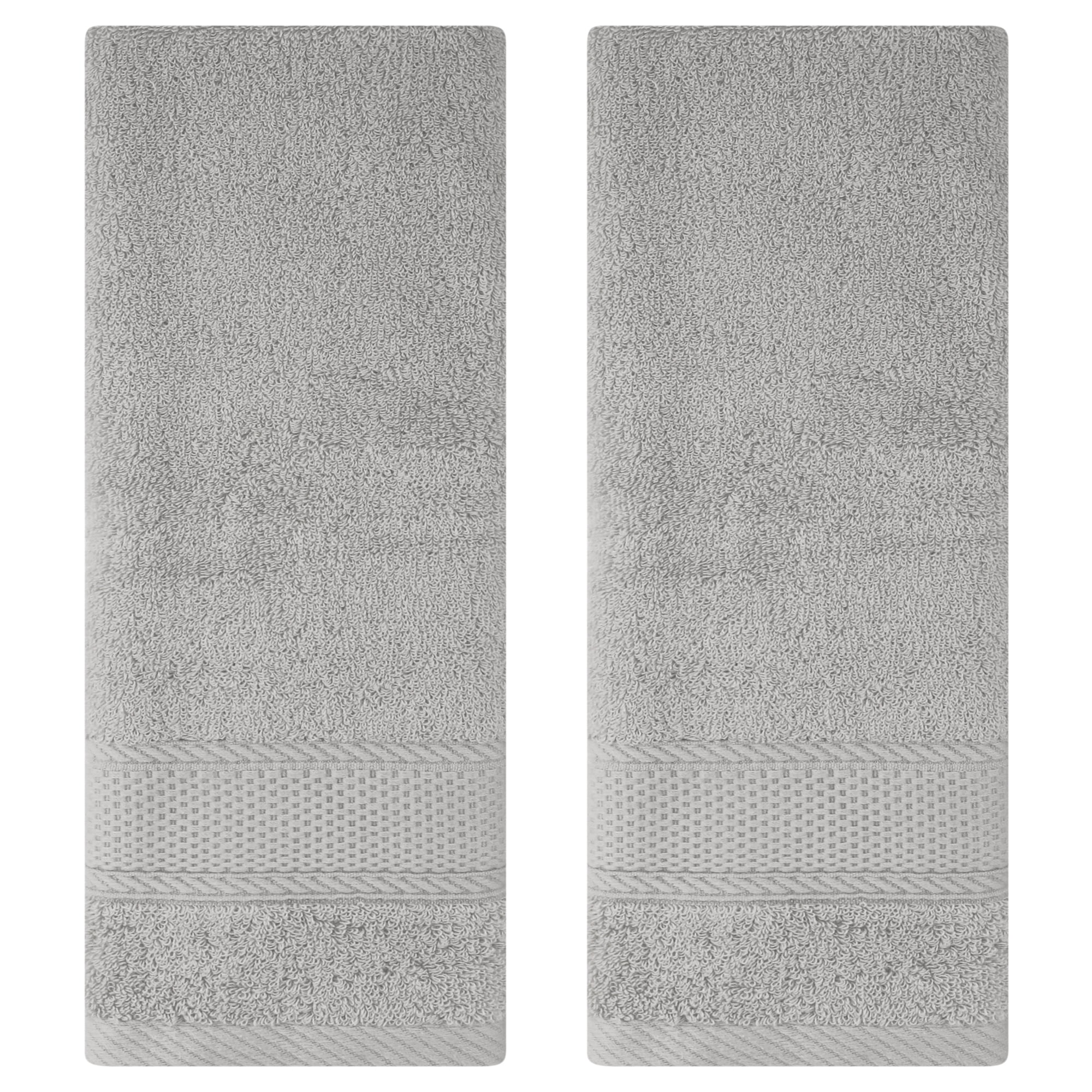 Unique Bargains Solid Hand Towel Set Cotton Face Towels Absorbent Light Grey 2-Piece