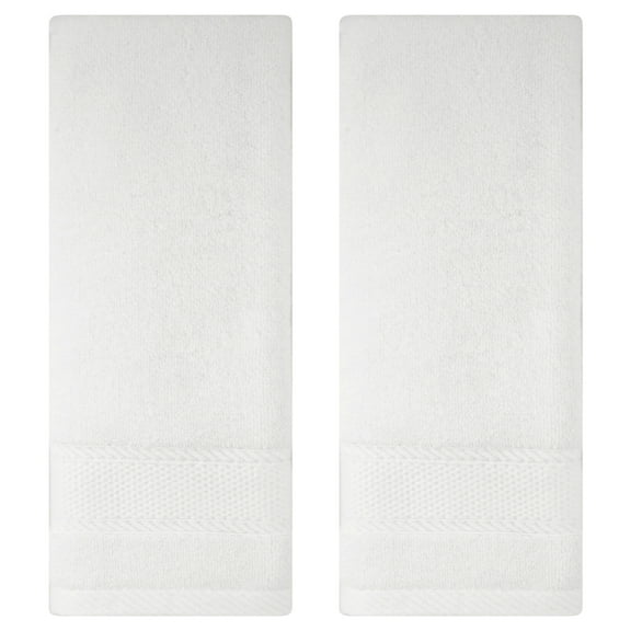 Unique Bargains Solid Hand Towel Set Cotton Face Towels Absorbent White 2-Piece