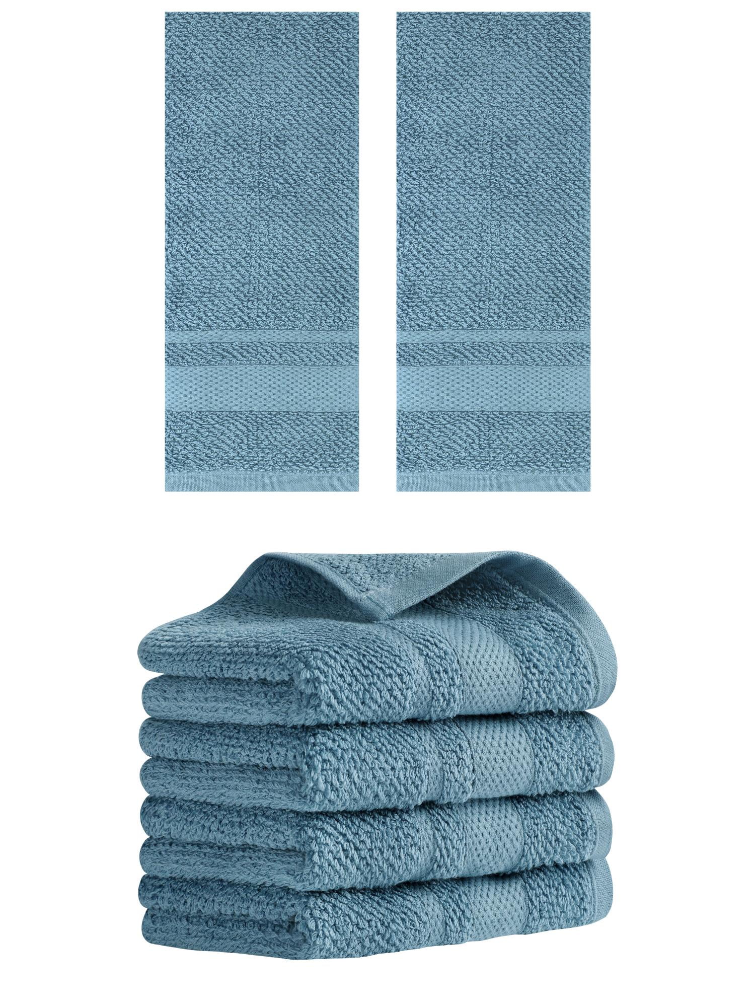 Unique Bargains Solid Hand Towels Absorbent Towel for Bath Kitchen Blue 6 Pack