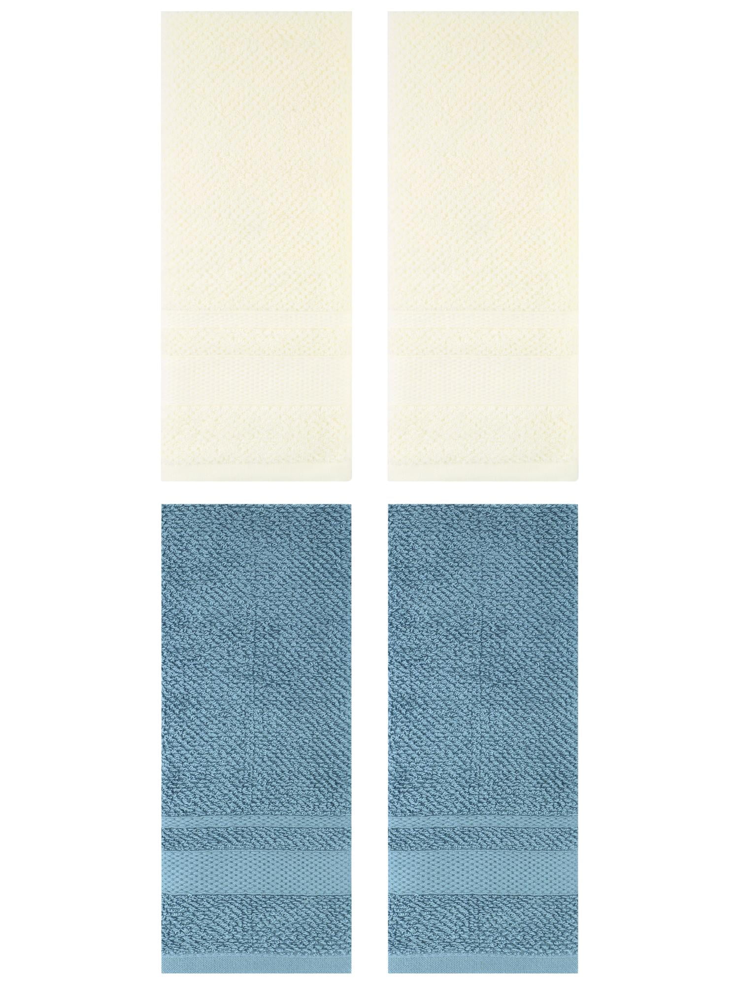 Unique Bargains Solid Hand Towels Absorbent Towel for Bath Kitchen Blue/White 4 Pack