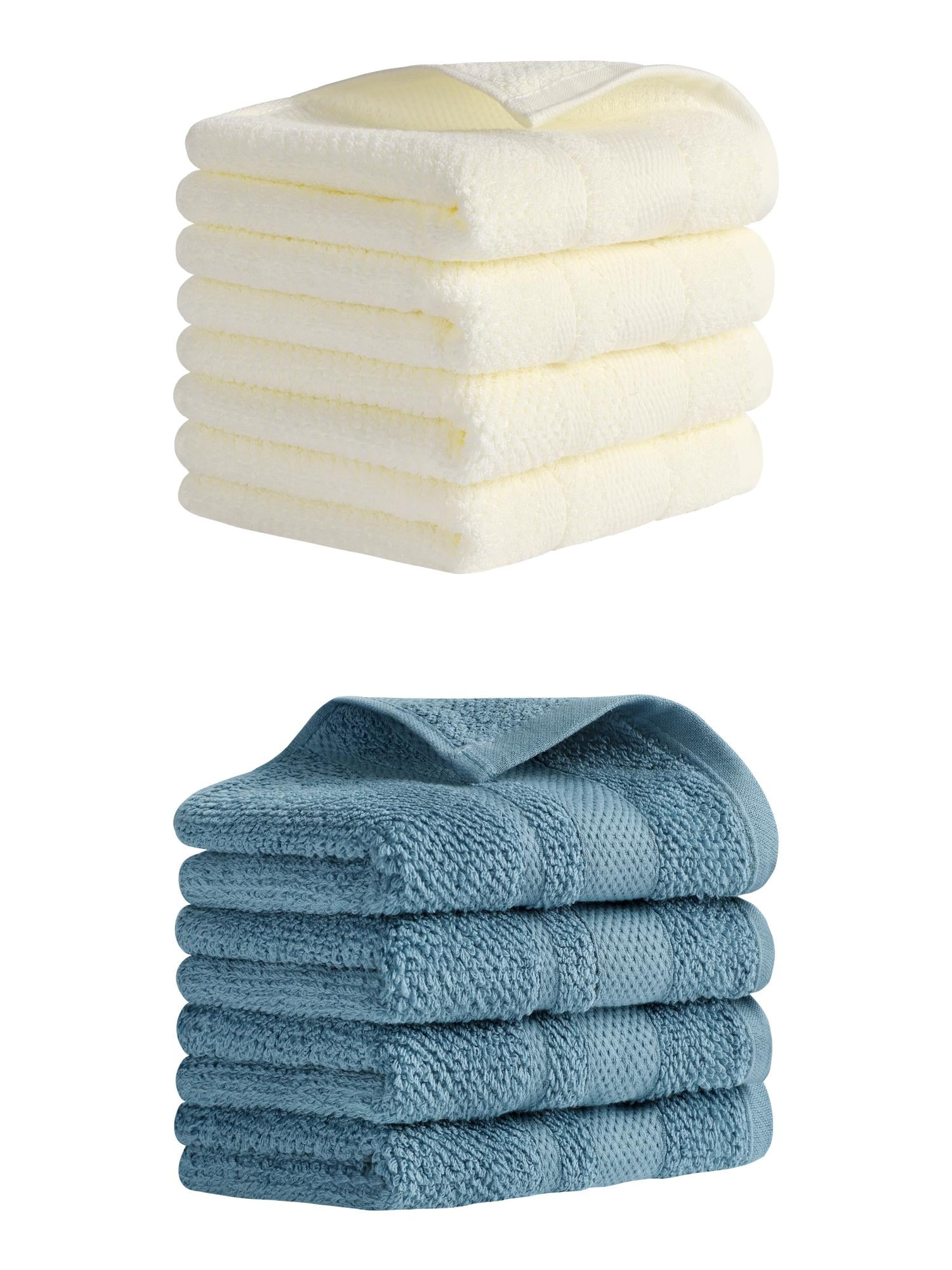 Unique Bargains Solid Hand Towels Absorbent Towel for Bath Kitchen Blue/White 8 Pack