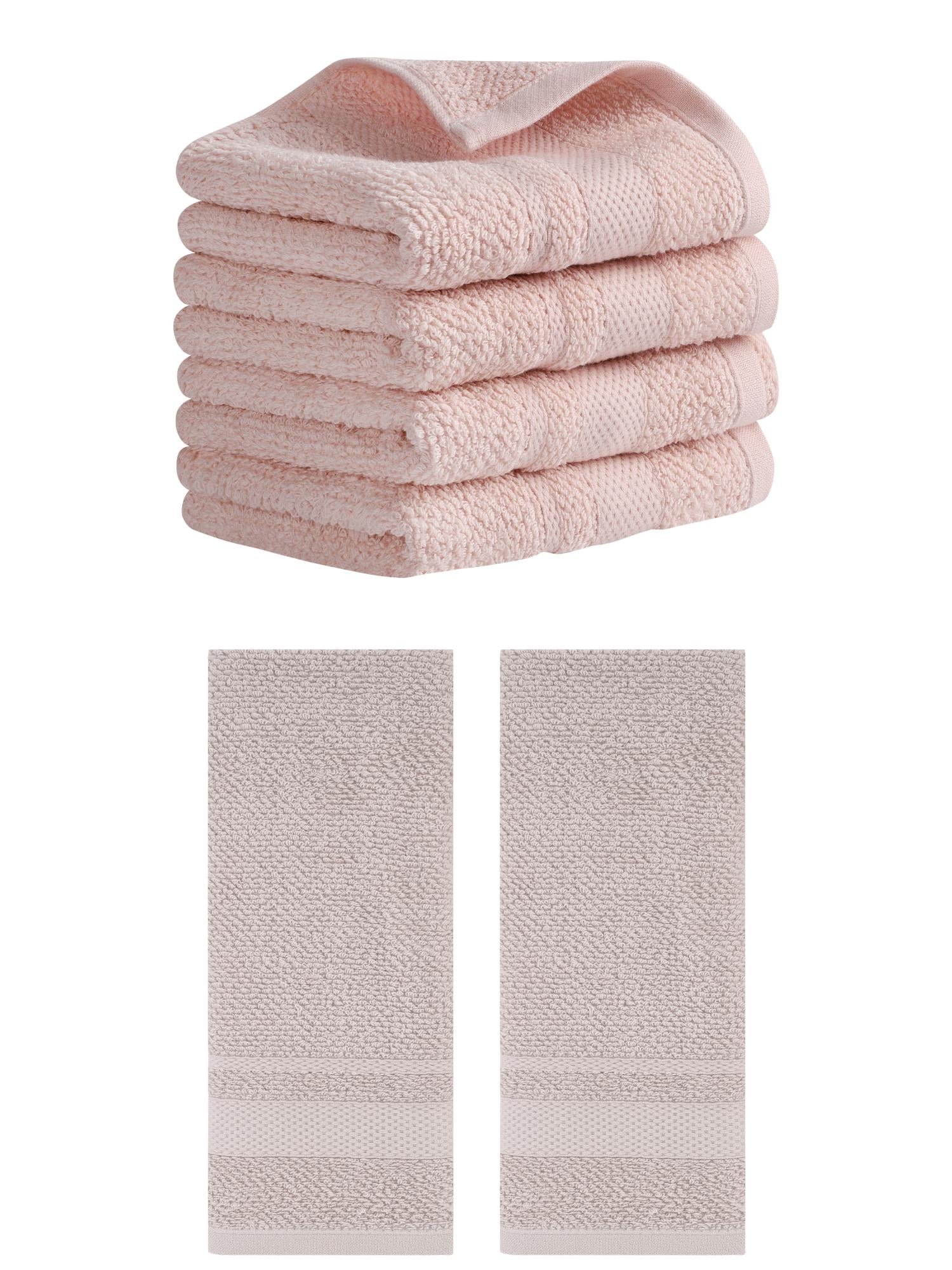 Unique Bargains Solid Hand Towels Absorbent Towel for Bath Kitchen Brown/Pink 6 Pack