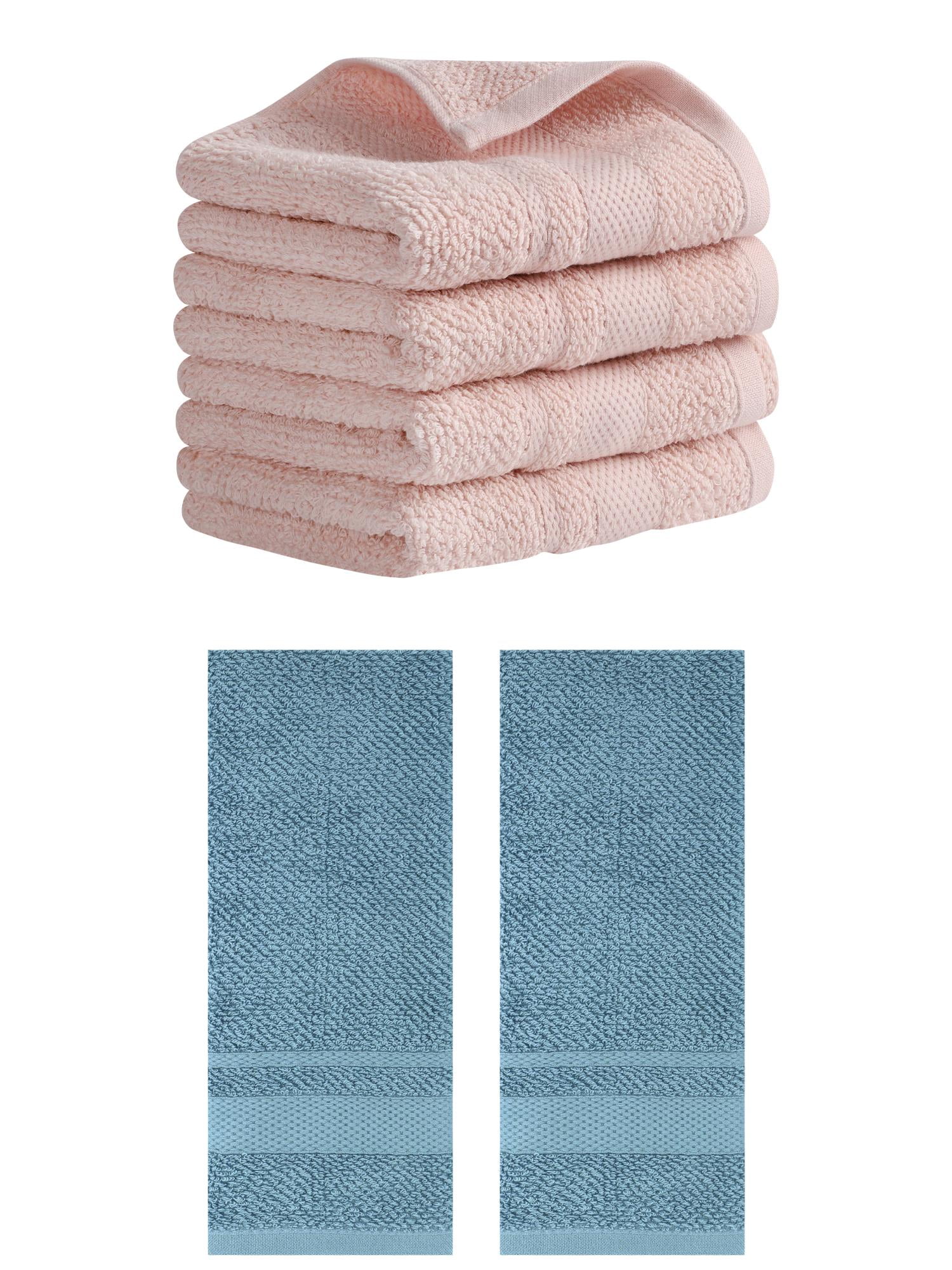 Unique Bargains Solid Hand Towels Absorbent Towel for Bath Kitchen Pink/Blue 6 Pack
