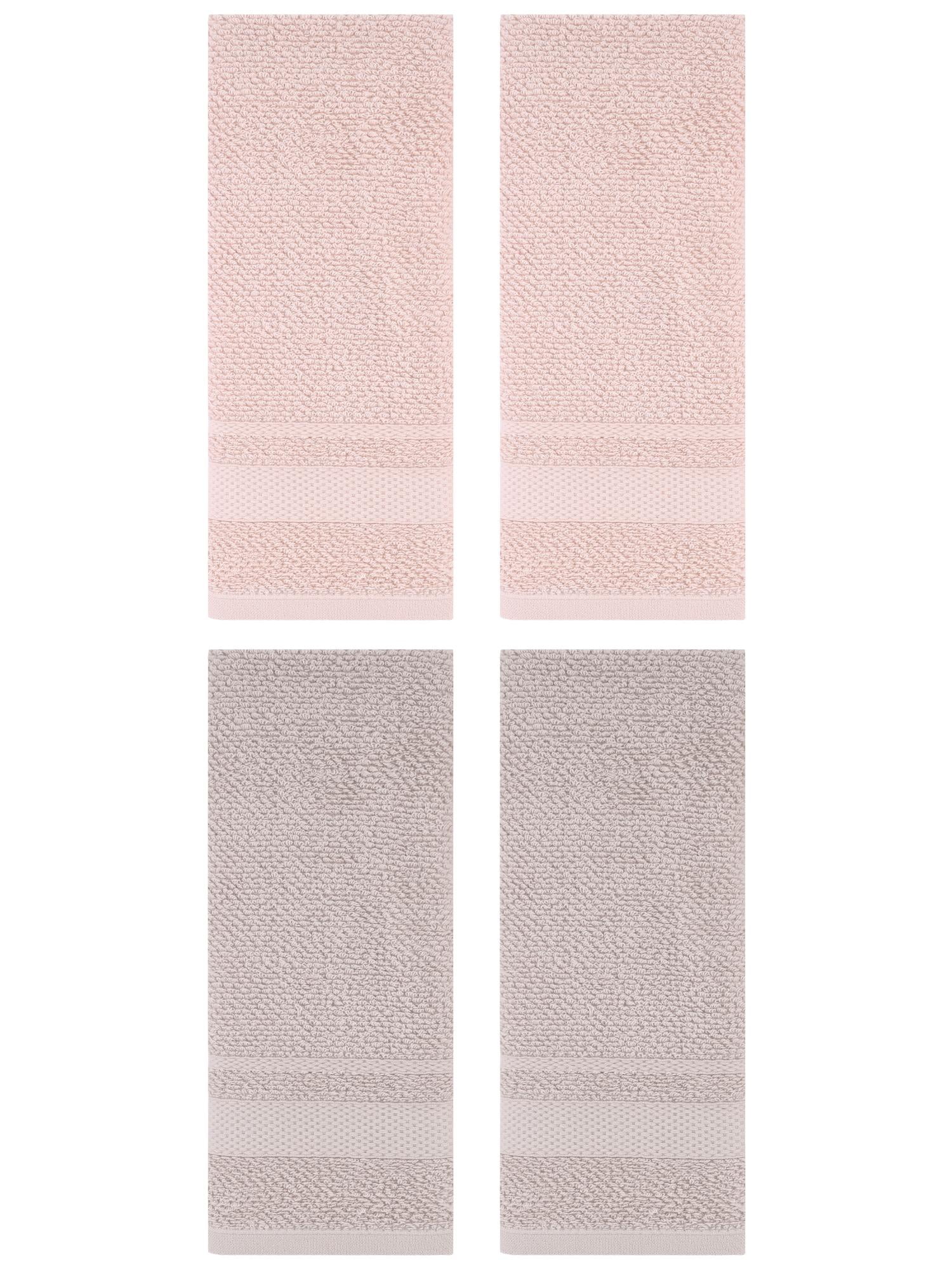 Unique Bargains Solid Hand Towels Absorbent Towel for Bath Kitchen Pink/Brown 4 Pack