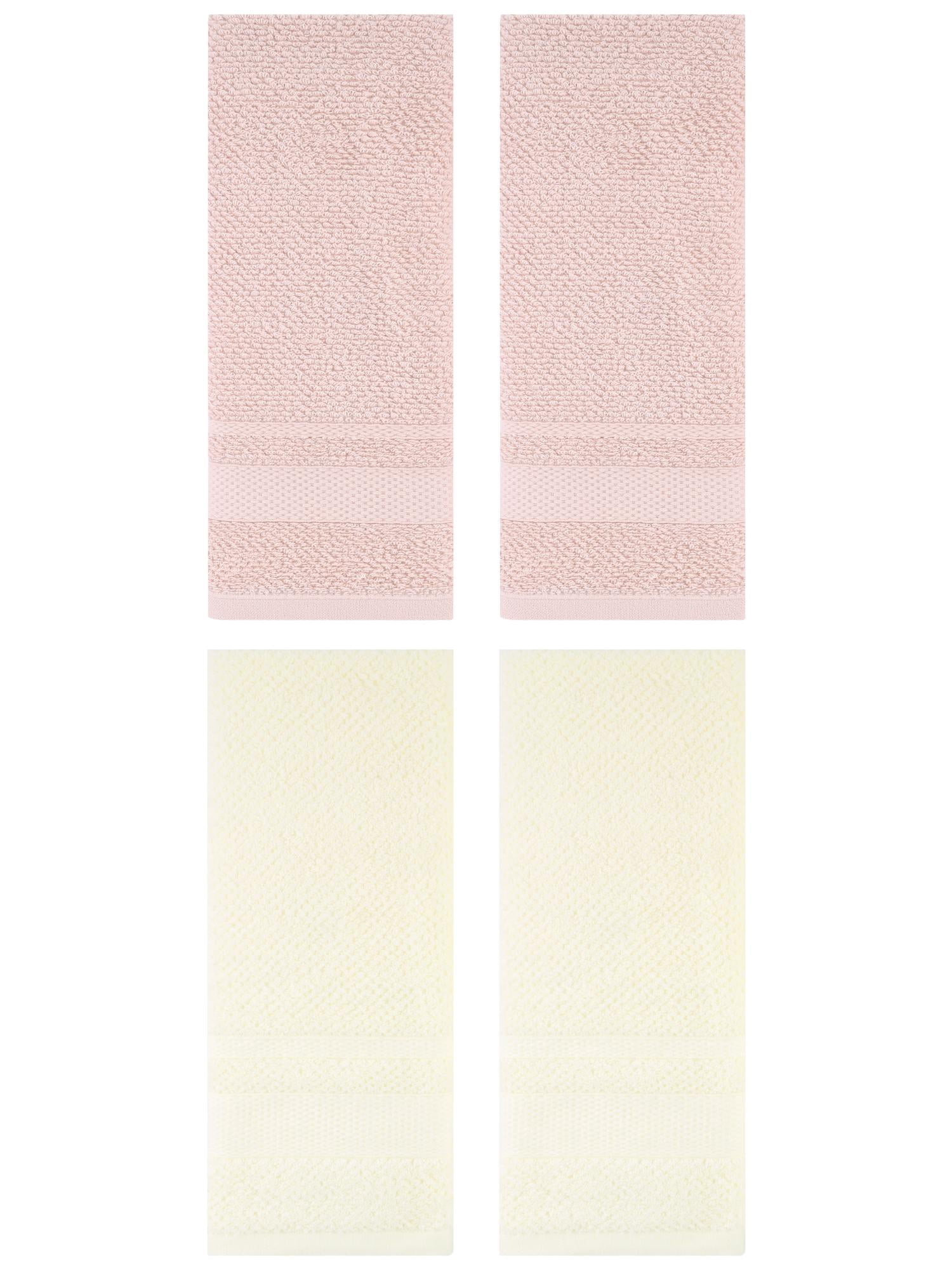 Unique Bargains Solid Hand Towels Absorbent Towel for Bath Kitchen Pink/White 4 Pack