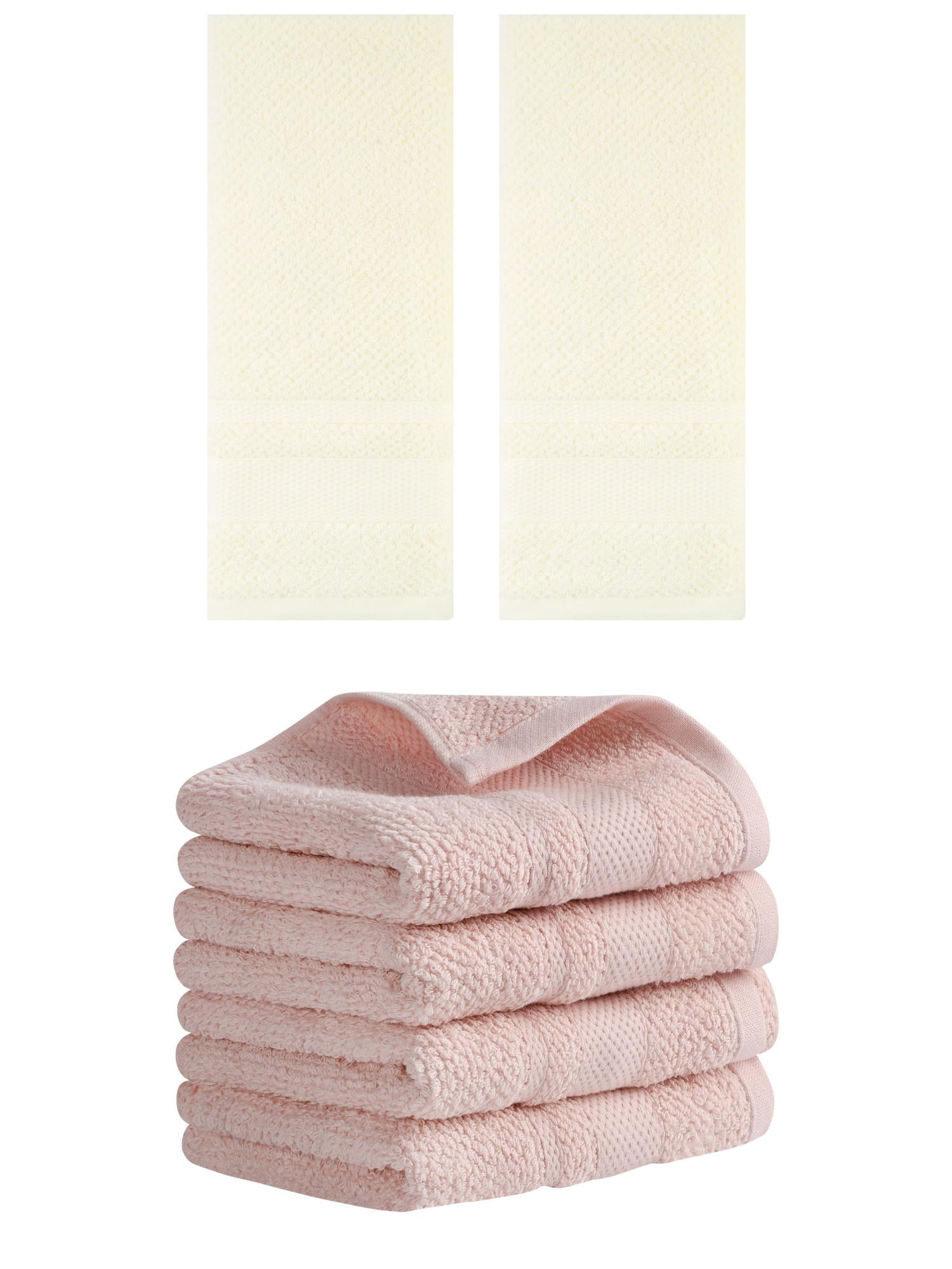 Unique Bargains Solid Hand Towels Absorbent Towel for Bath Kitchen Pink/White 6 Pack