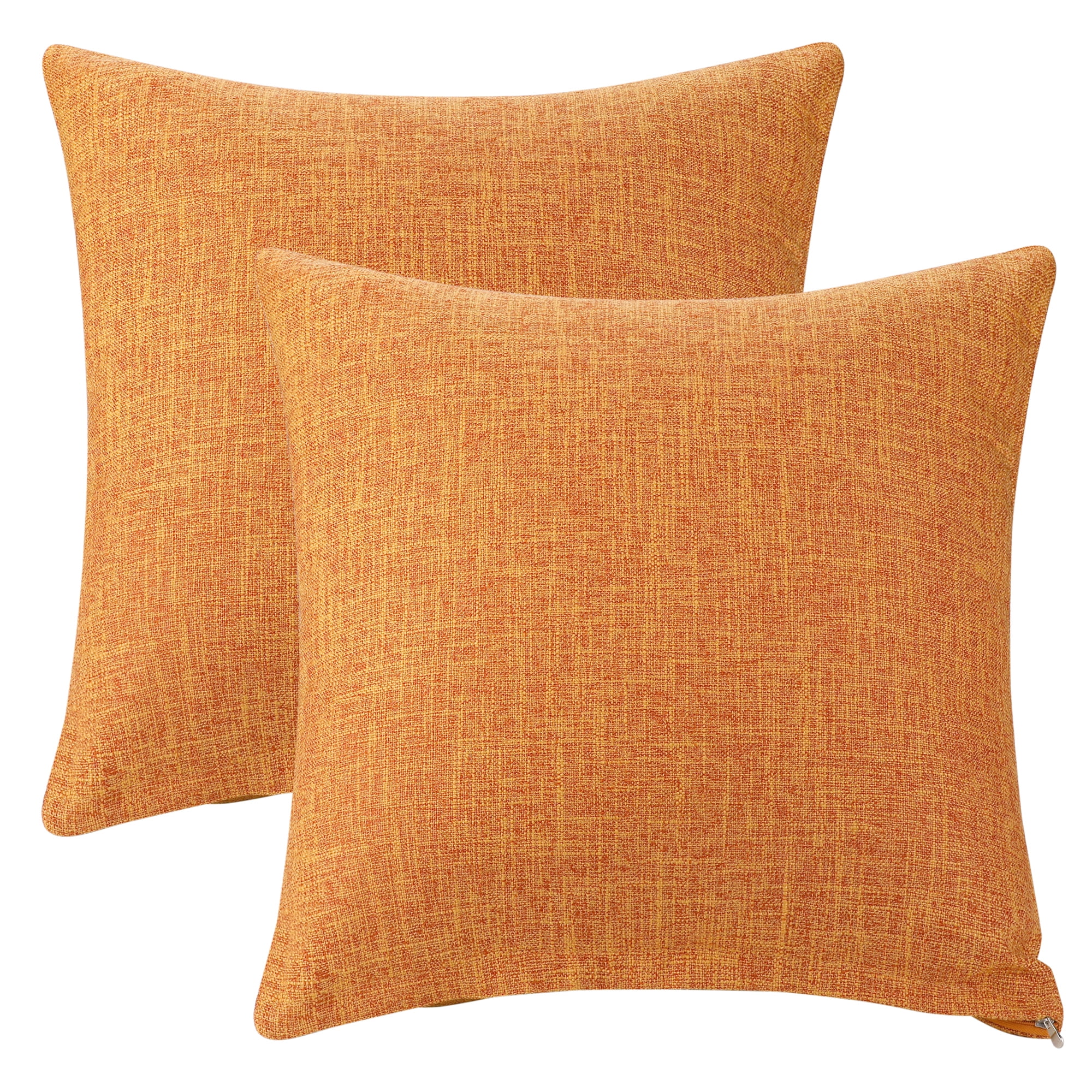 Unique Bargains Solid Indoor Linen Decorative Throw Pillow Cover 2 Pcs Orange 24" x 24"