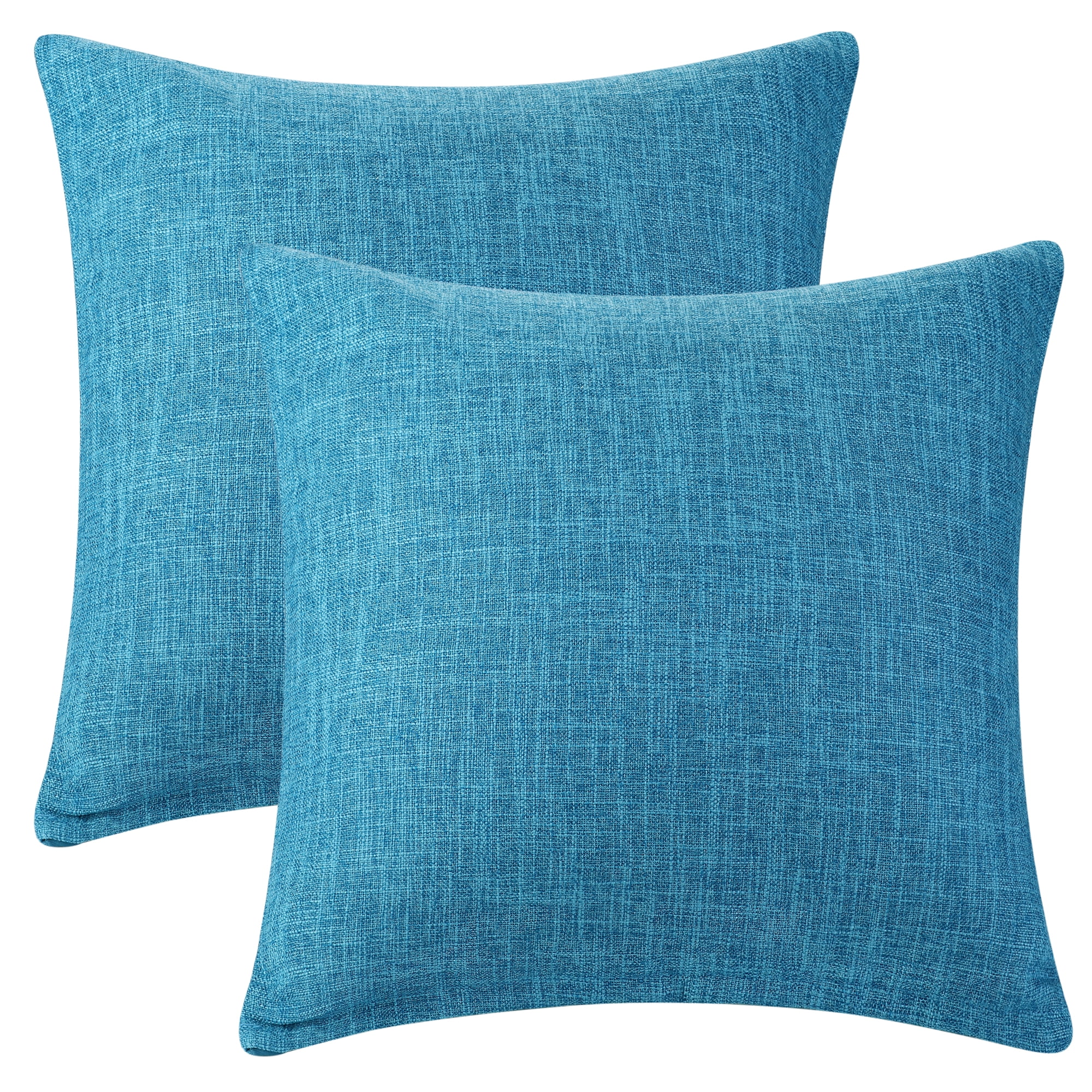 Unique Bargains Solid Indoor Outdoor Linen Decorative Throw Pillow Cover (2 Count) Blue 16" x 16"