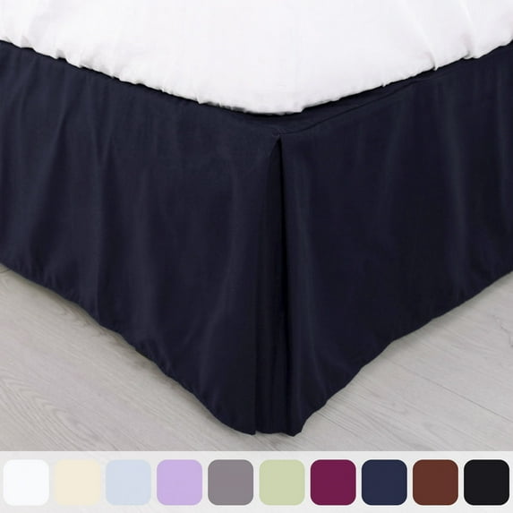 Unique Bargains Solid Pleated Ruffle Bed Skirt 14" Drop Navy Blue King