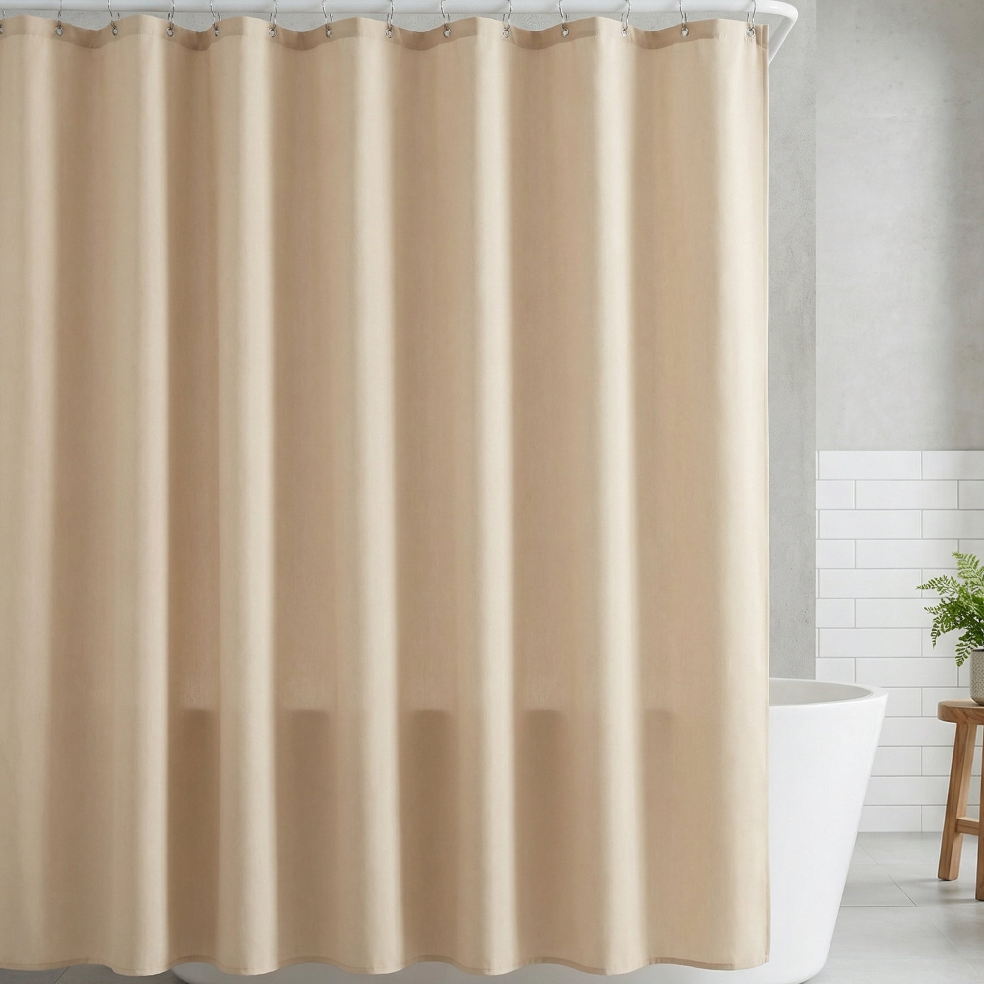 Unique Bargains Solid Polyester Shower Curtain Sets with 12 Hooks Beige 71"W x 71"L