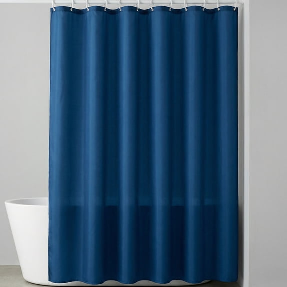 Unique Bargains Solid Polyester Shower Curtain Sets with 12 Hooks Dark Blue 71"W x 71"L
