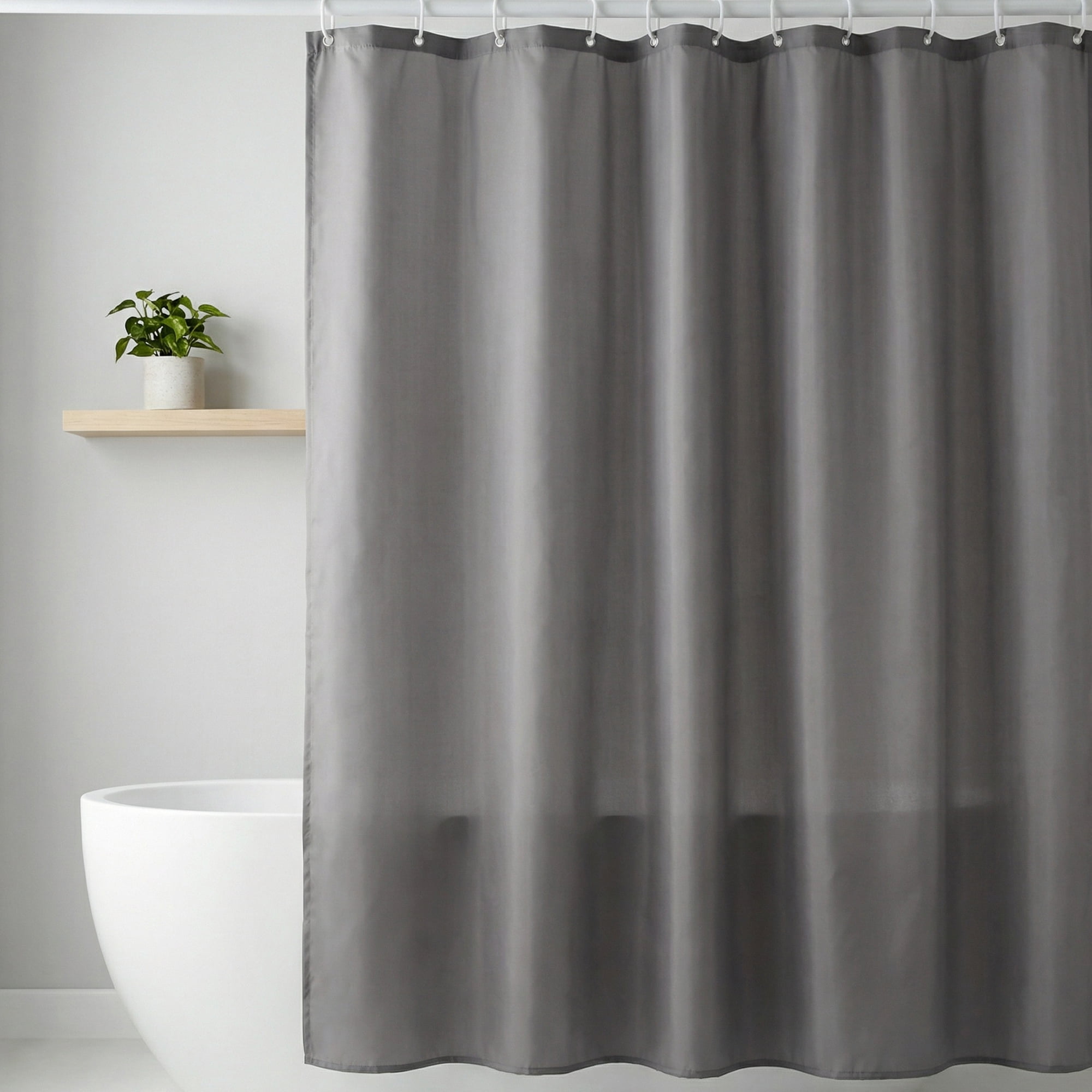 Unique Bargains Solid Polyester Shower Curtain Sets with 12 Hooks Grey 71"W x 71"L