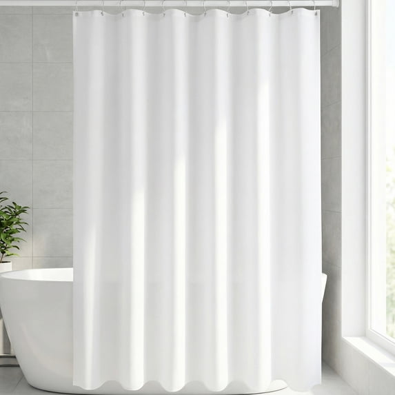 Unique Bargains Solid Polyester Shower Curtain Sets with 12 Hooks White 71"W x 71"L