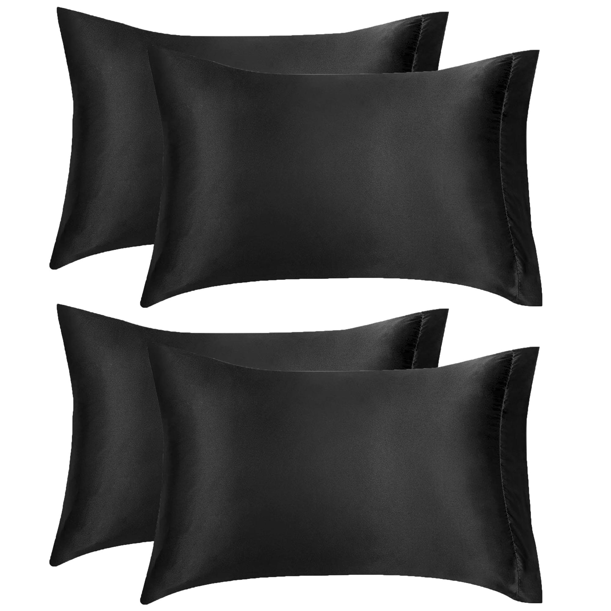 Unique Bargains 4 Pack Satin Pillowcases with Envelope Black Standard
