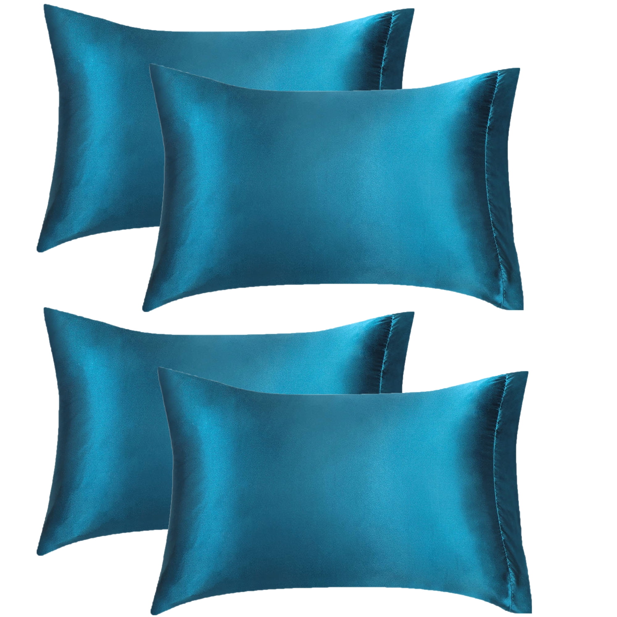 Unique Bargains 4 Pack Satin Pillowcases with Envelope Peacock Blue Standard