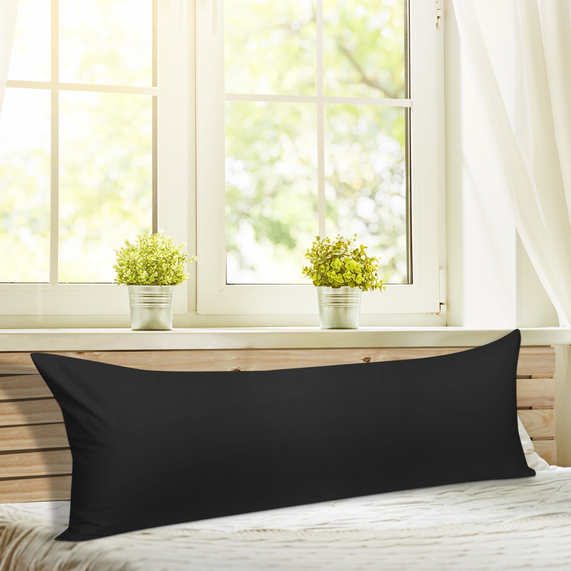 Unique Bargains Egyptian Cotton Zippered Body Pillow Case Cover Black 20" x 54"