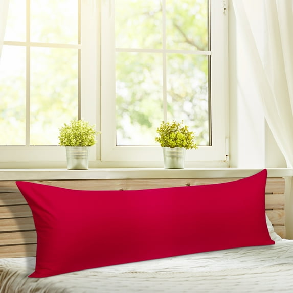Unique Bargains Egyptian Cotton Zippered Body Pillow Case Cover Red 20" x 54"