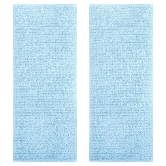 Unique Bargains Solid Striped Bath Soft Absorbent Cotton Towels Blue 2-Piece