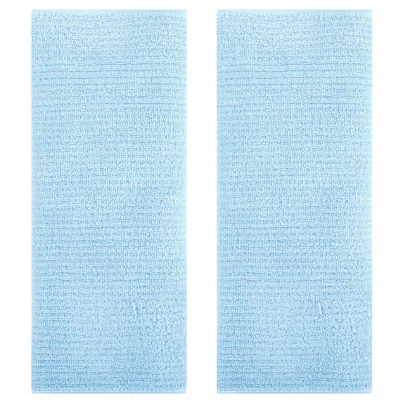 Unique Bargains Solid Striped Bath Soft Absorbent Cotton Towels Blue 2-Piece