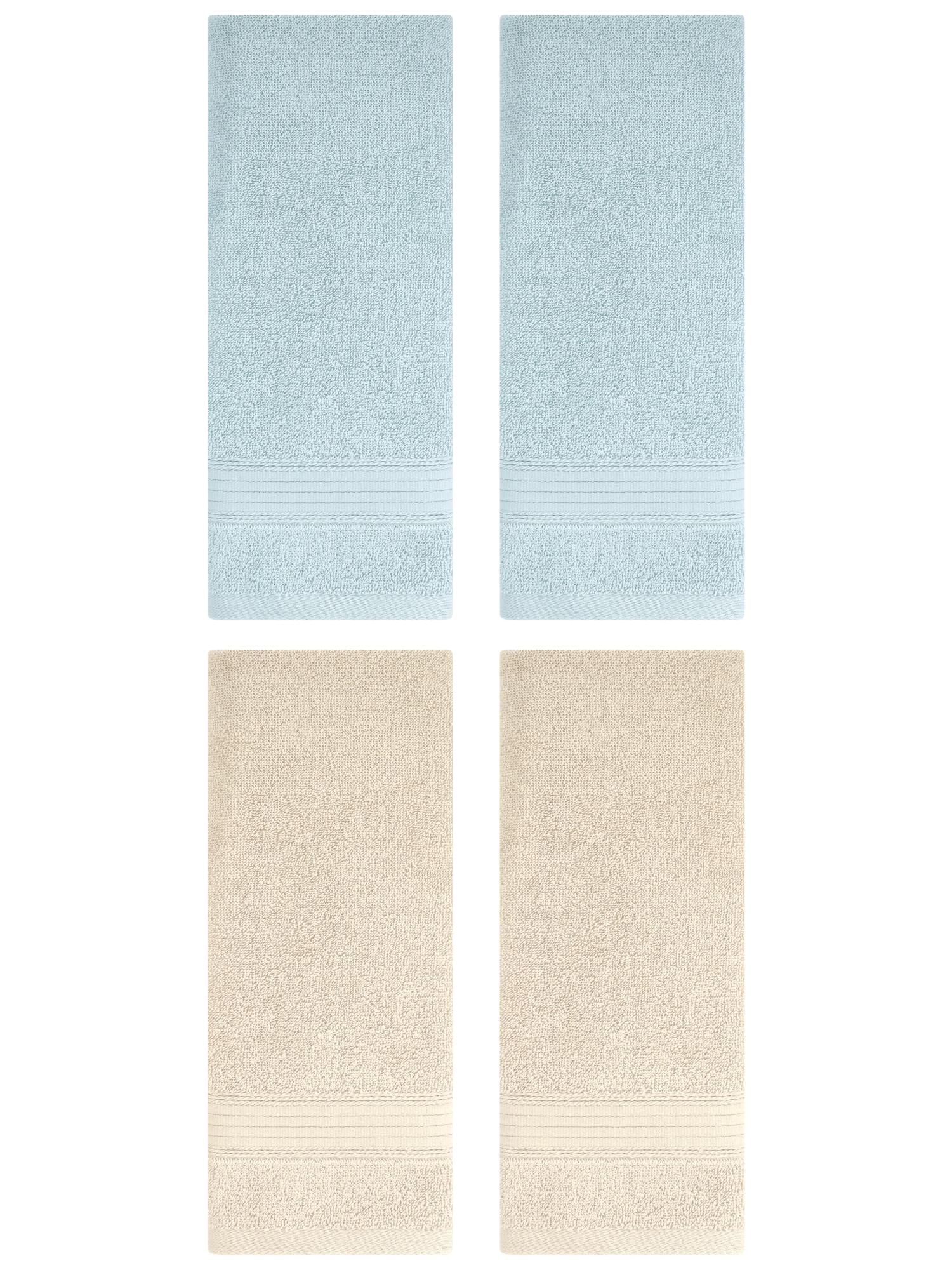 Unique Bargains Solid Striped Cotton Hand Towel Set 13" x 29" Beige/Blue 4 Pack